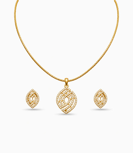 Gold Plated Delicate Abstract CZ Chain Pendant Set