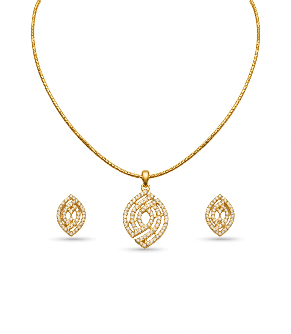 Gold Plated Delicate Abstract CZ Chain Pendant Set
