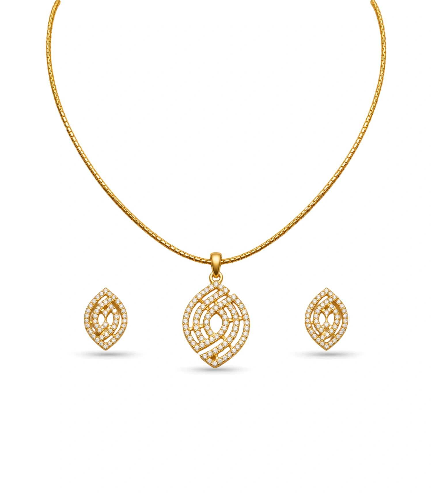 Gold Plated Delicate Abstract CZ Chain Pendant Set