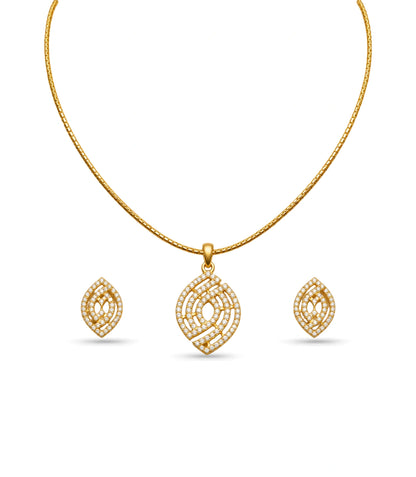 Gold Plated Delicate Abstract CZ Chain Pendant Set