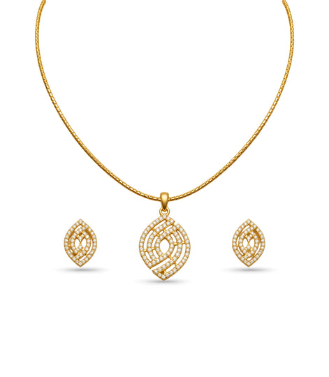 Gold Plated Delicate Abstract CZ Chain Pendant Set