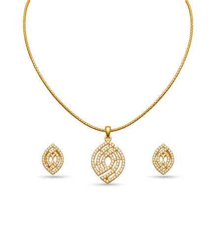 Gold Plated Delicate Abstract CZ Chain Pendant Set