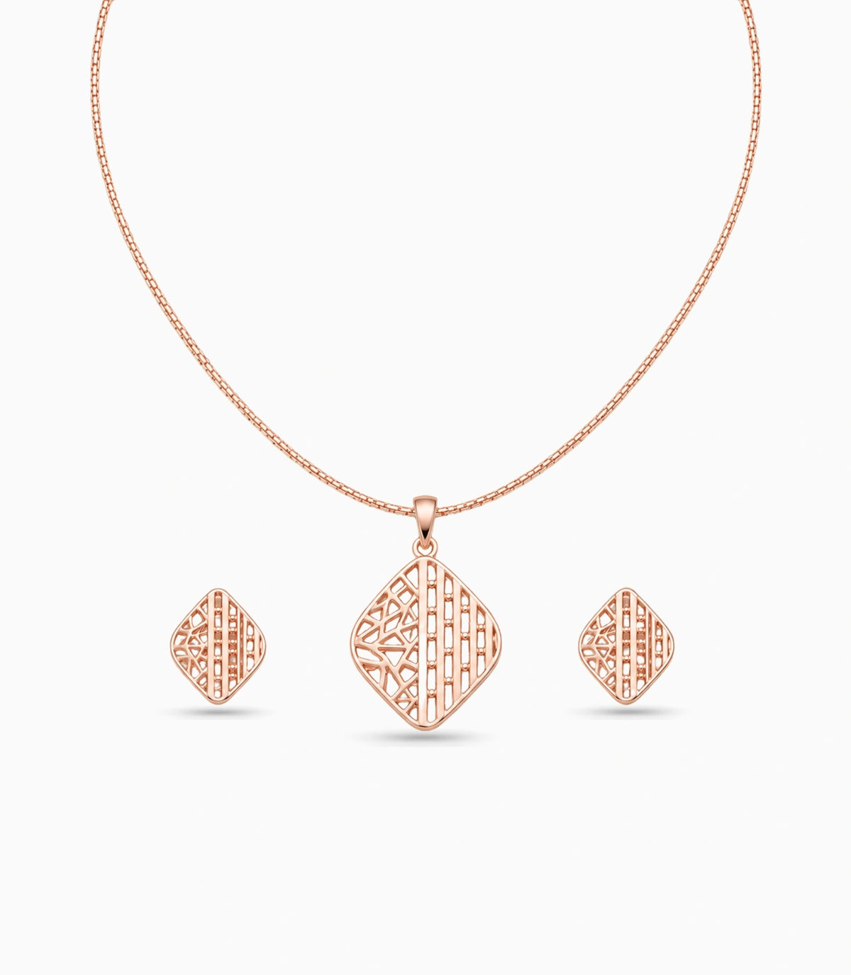 Rose Gold Plated Delicate Sleek CZ Chain Pendant Set