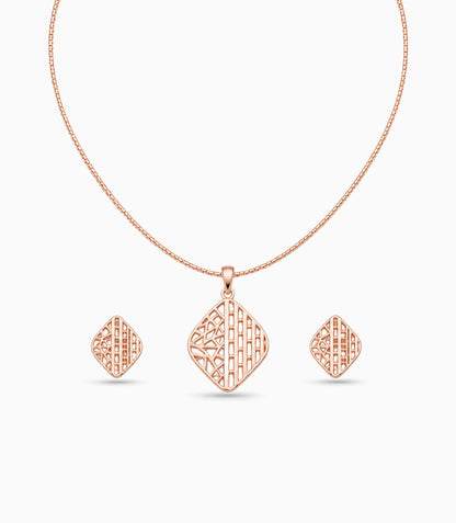 Rose Gold Plated Delicate Sleek CZ Chain Pendant Set