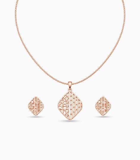 Rose Gold Plated Delicate Sleek CZ Chain Pendant Set