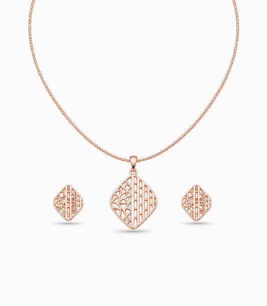 Rose Gold Plated Delicate Sleek CZ Chain Pendant Set