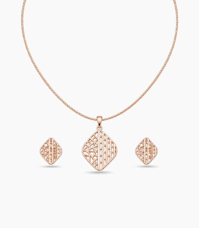 Rose Gold Plated Delicate Sleek CZ Chain Pendant Set