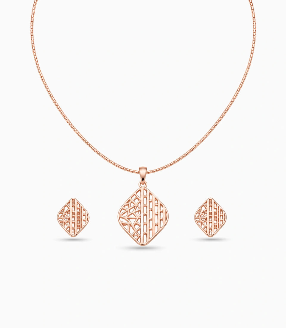 Rose Gold Plated Delicate Sleek CZ Chain Pendant Set