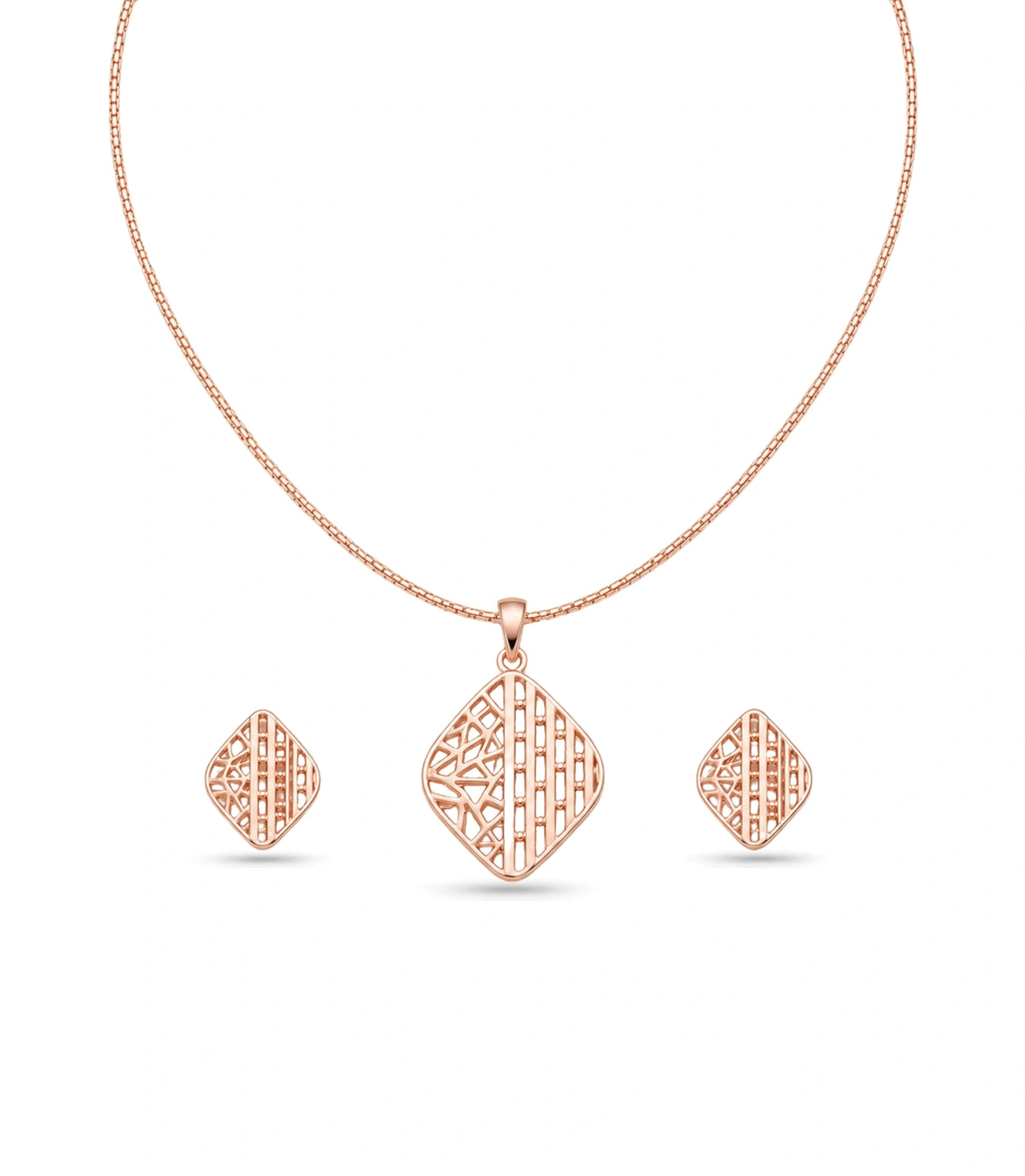 Rose Gold Plated Delicate Sleek CZ Chain Pendant Set