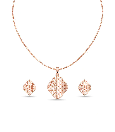 Rose Gold Plated Delicate Sleek CZ Chain Pendant Set
