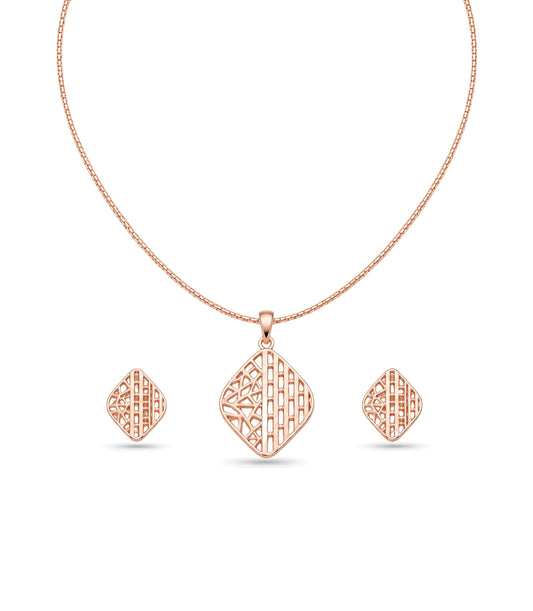 Rose Gold Plated Delicate Sleek CZ Chain Pendant Set