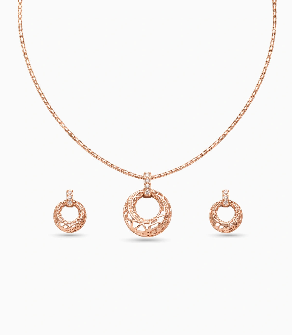 Rose Gold Plated Delicate Design CZ Chain Pendant Set