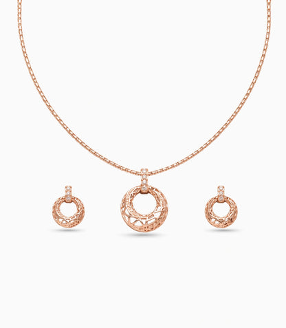 Rose Gold Plated Delicate Design CZ Chain Pendant Set