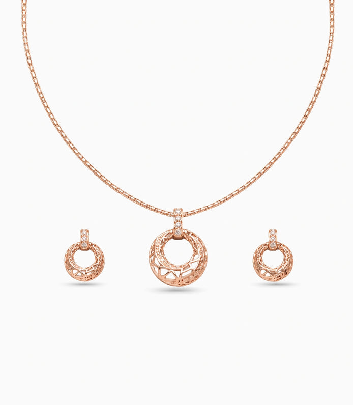 Rose Gold Plated Delicate Design CZ Chain Pendant Set