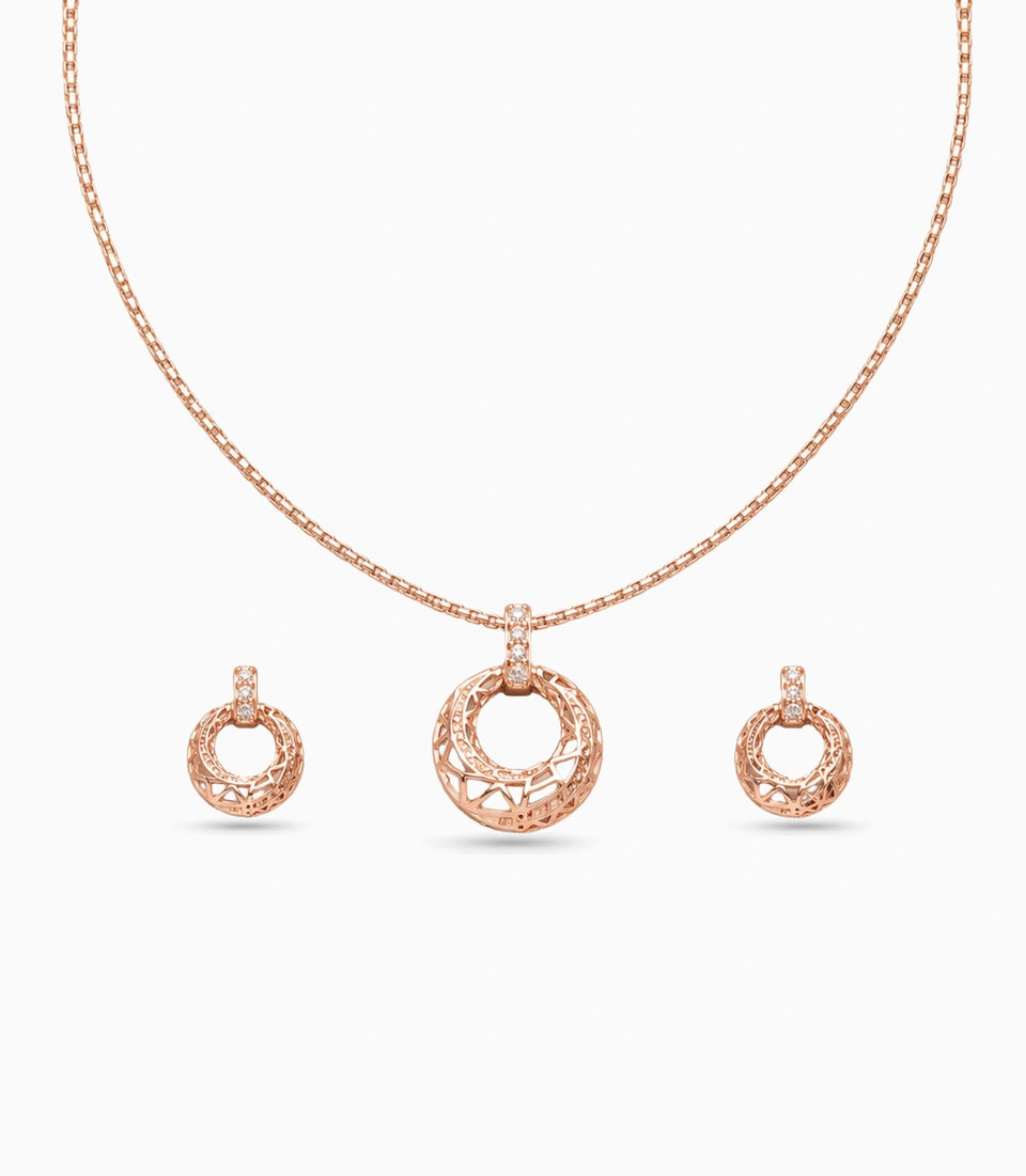 Rose Gold Plated Delicate Design CZ Chain Pendant Set