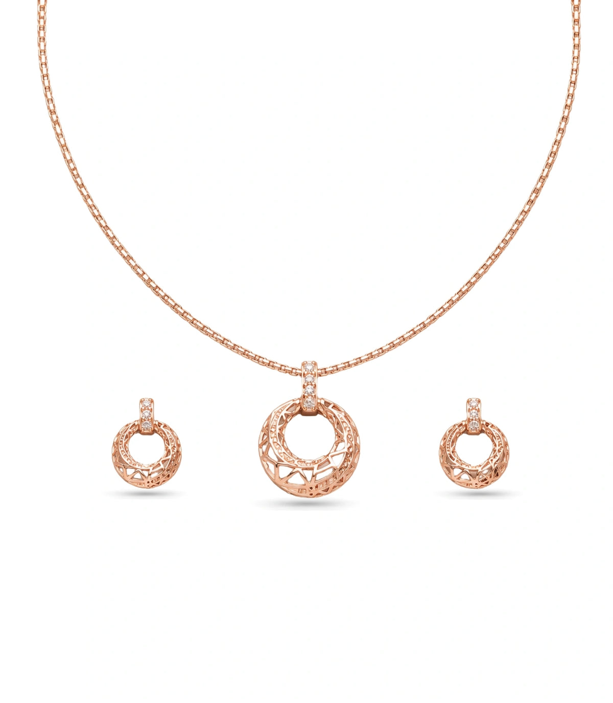 Rose Gold Plated Delicate Design CZ Chain Pendant Set