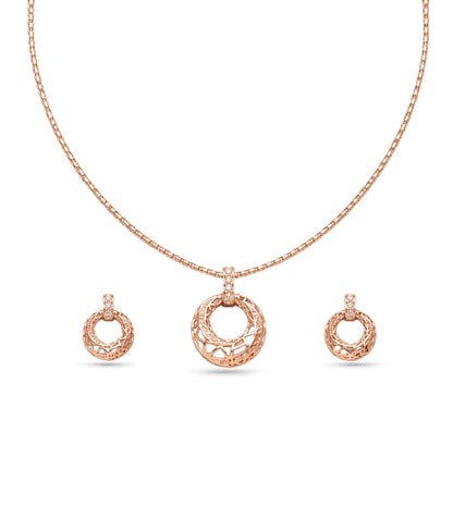 Rose Gold Plated Delicate Design CZ Chain Pendant Set