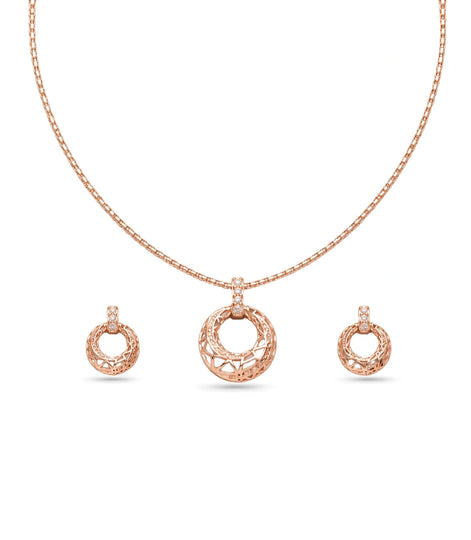 Rose Gold Plated Delicate Design CZ Chain Pendant Set