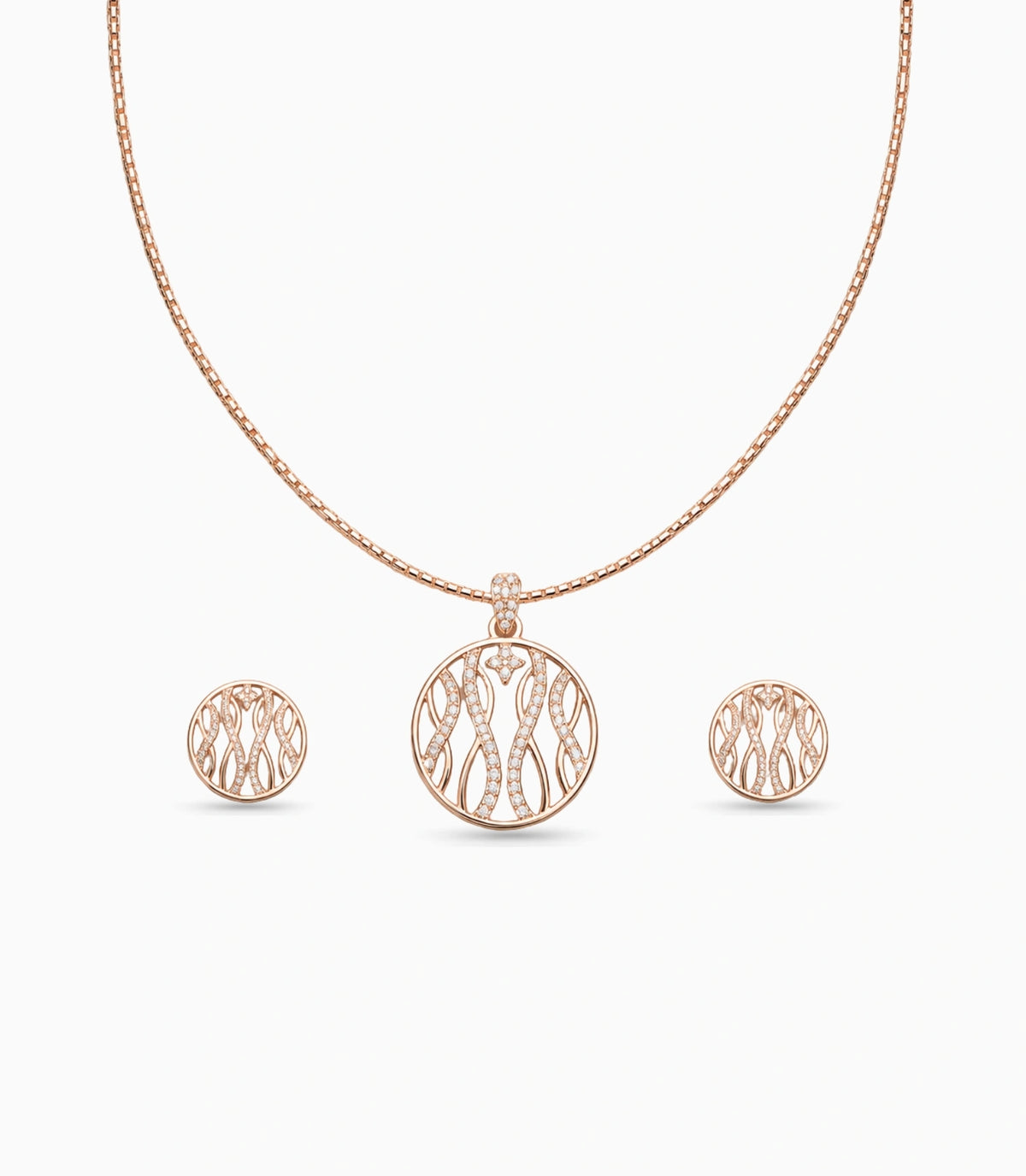 Rose Gold Plated Delicate Elegance CZ Chain Pendant Set