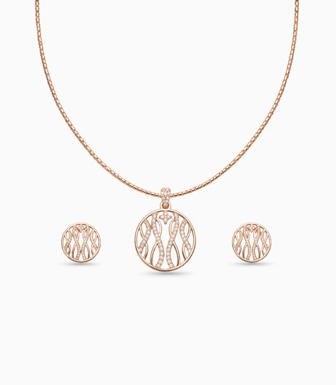 Rose Gold Plated Delicate Elegance CZ Chain Pendant Set