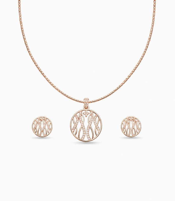 Rose Gold Plated Delicate Elegance CZ Chain Pendant Set
