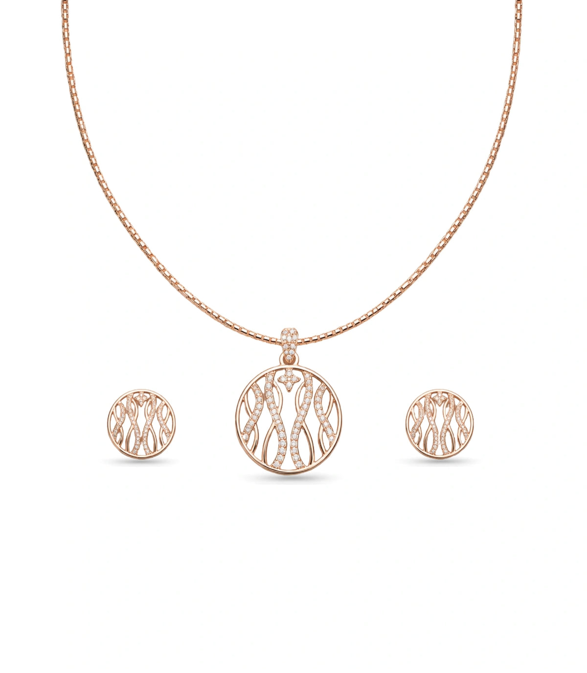 Rose Gold Plated Delicate Elegance CZ Chain Pendant Set