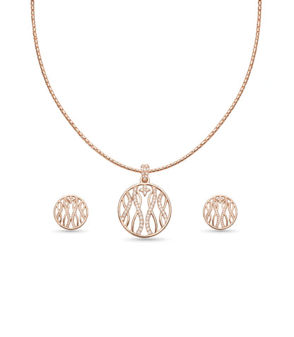 Rose Gold Plated Delicate Elegance CZ Chain Pendant Set