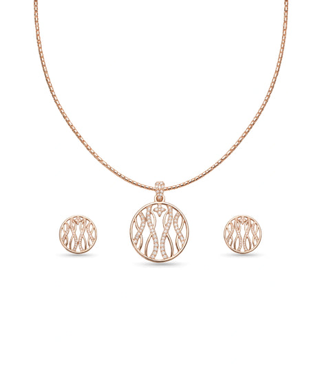 Rose Gold Plated Delicate Elegance CZ Chain Pendant Set