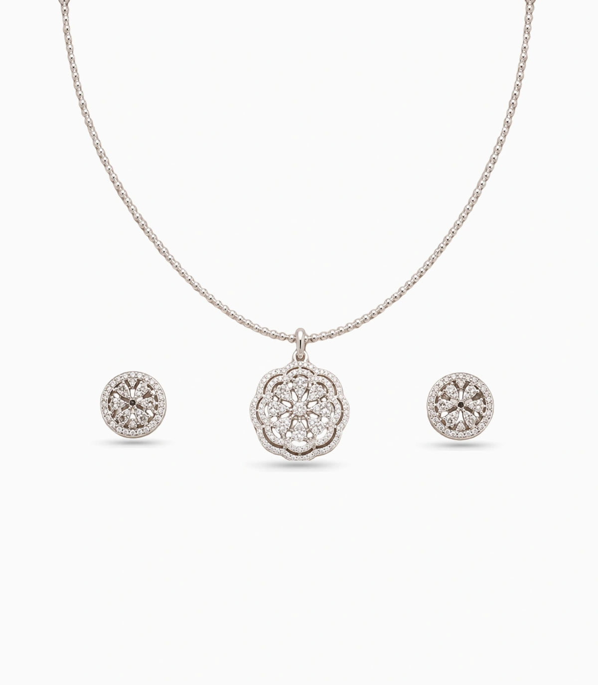 Rhodium Plated Delicate Sparkling CZ Chain Pendant Set