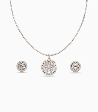 Rhodium Plated Delicate Sparkling CZ Chain Pendant Set