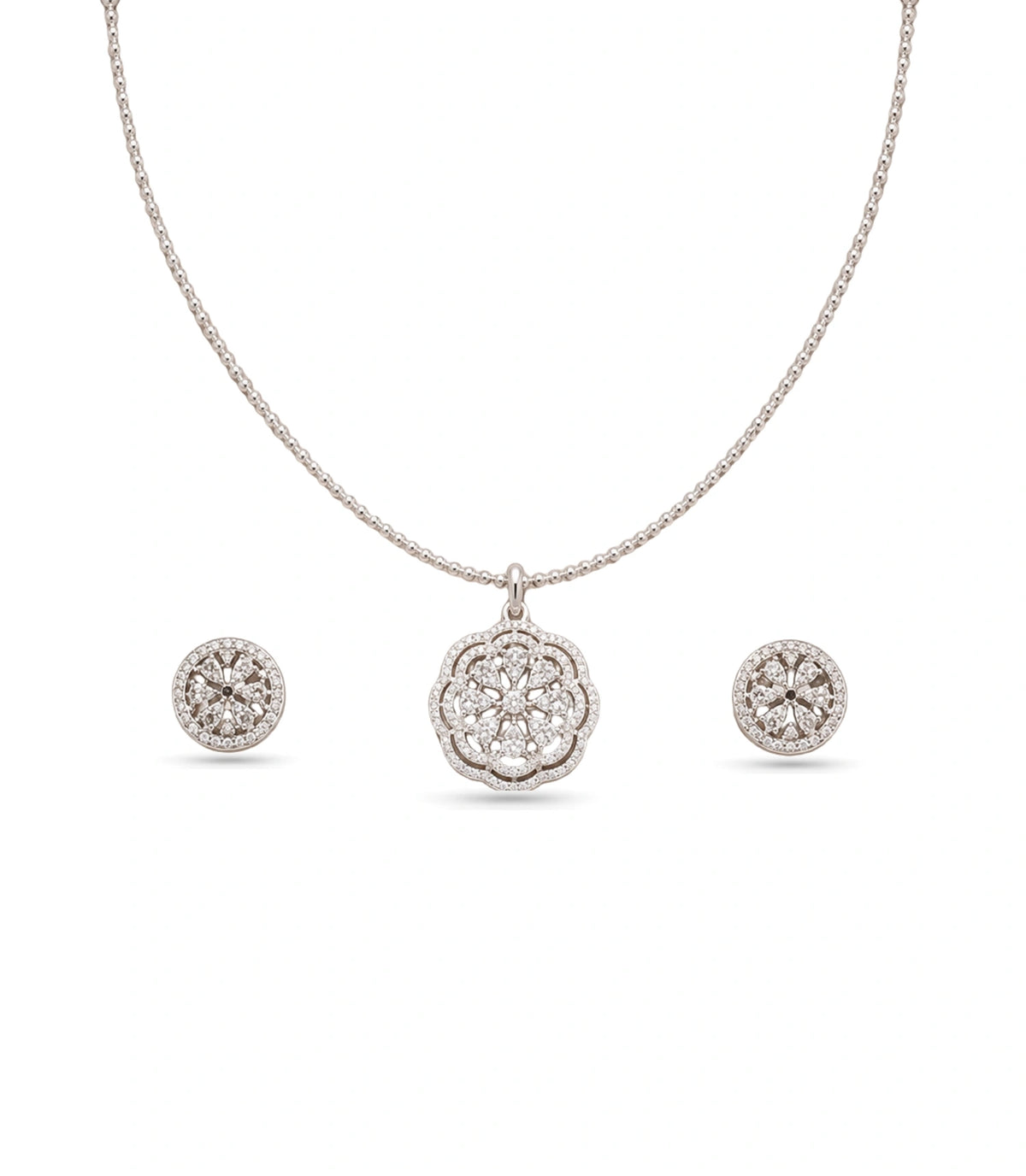 Rhodium Plated Delicate Sparkling CZ Chain Pendant Set