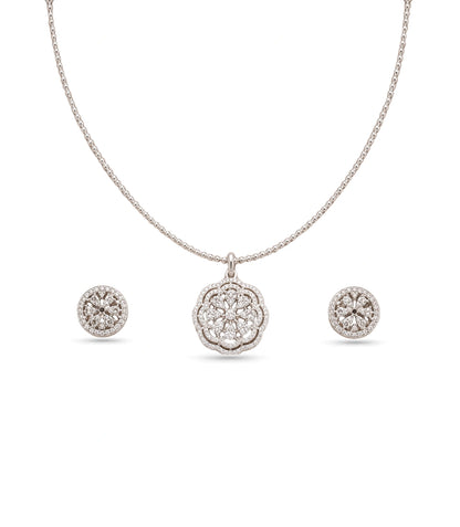 Rhodium Plated Delicate Sparkling CZ Chain Pendant Set