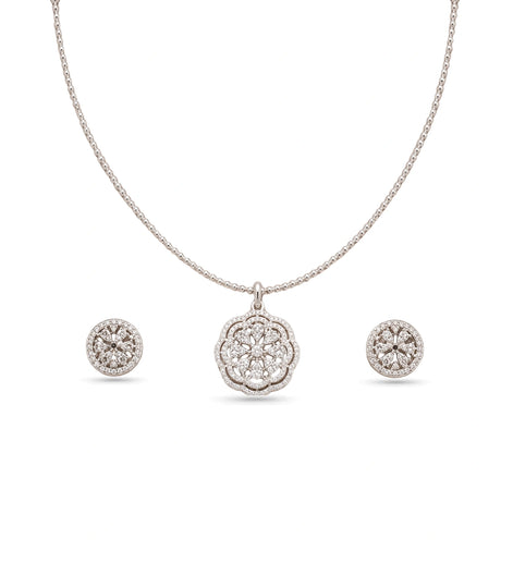 Rhodium Plated Delicate Sparkling CZ Chain Pendant Set
