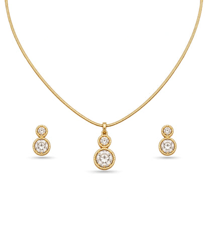 Gold Plated Delicate Dual Round CZ Chain Pendant Set