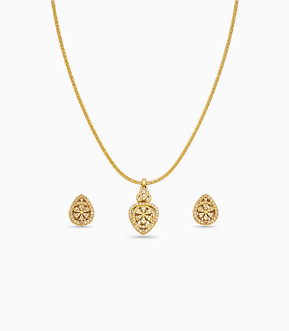 Gold Plated Delicate Swirl Floral CZ Chain Pendant Set