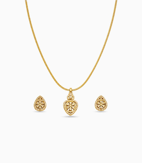 Gold Plated Delicate Swirl Floral CZ Chain Pendant Set