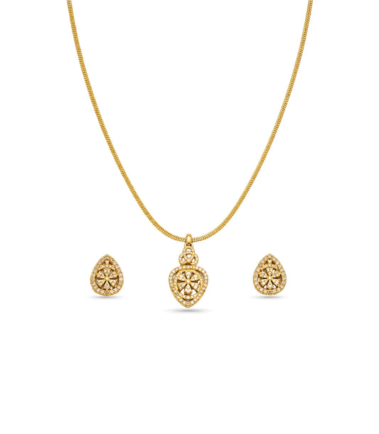 Gold Plated Delicate Swirl Floral CZ Chain Pendant Set