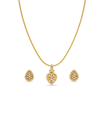 Gold Plated Delicate Swirl Floral CZ Chain Pendant Set