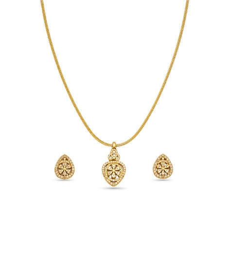 Gold Plated Delicate Swirl Floral CZ Chain Pendant Set