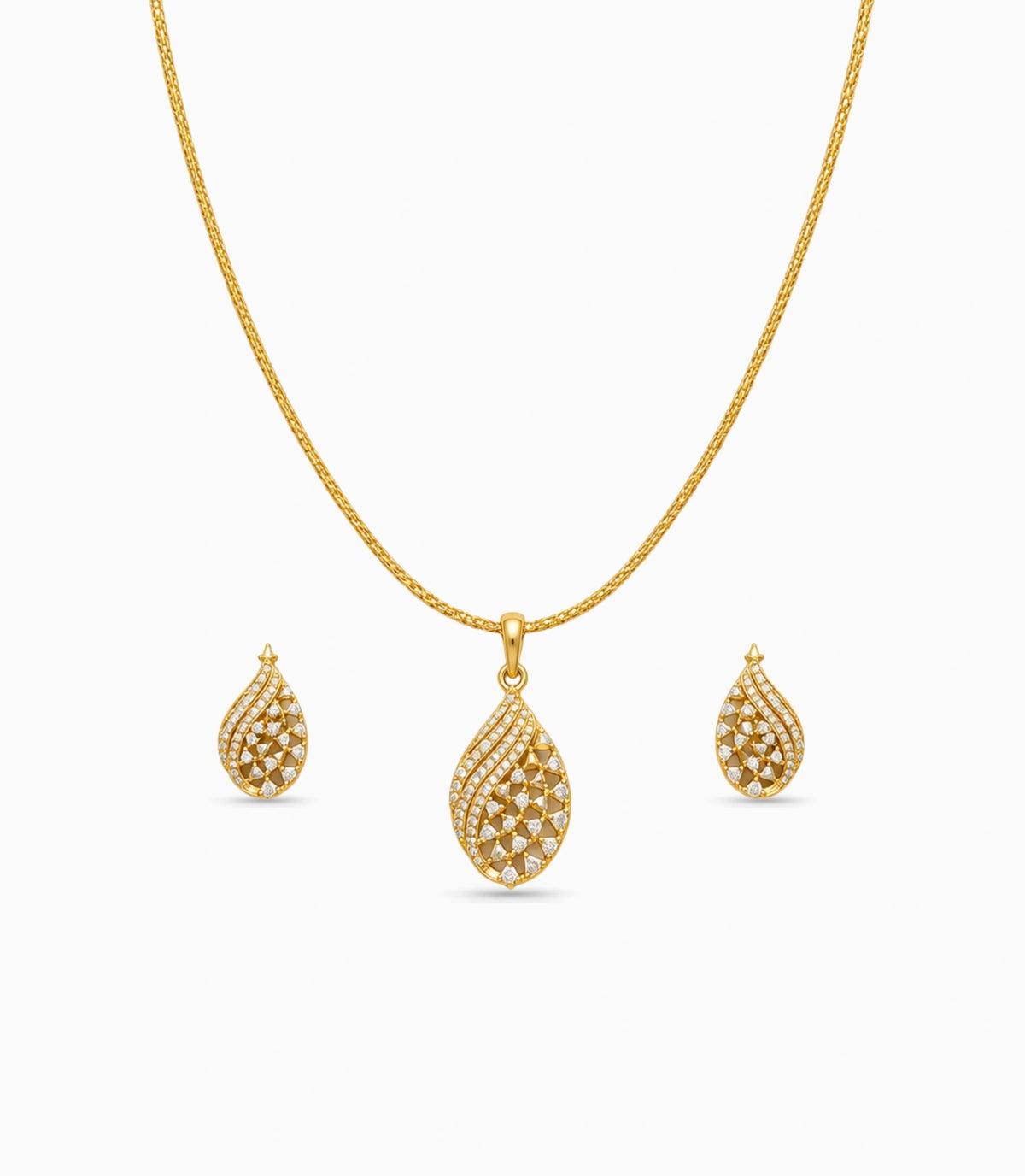 Gold Plated Delicate Fancy CZ Chain Pendant Set