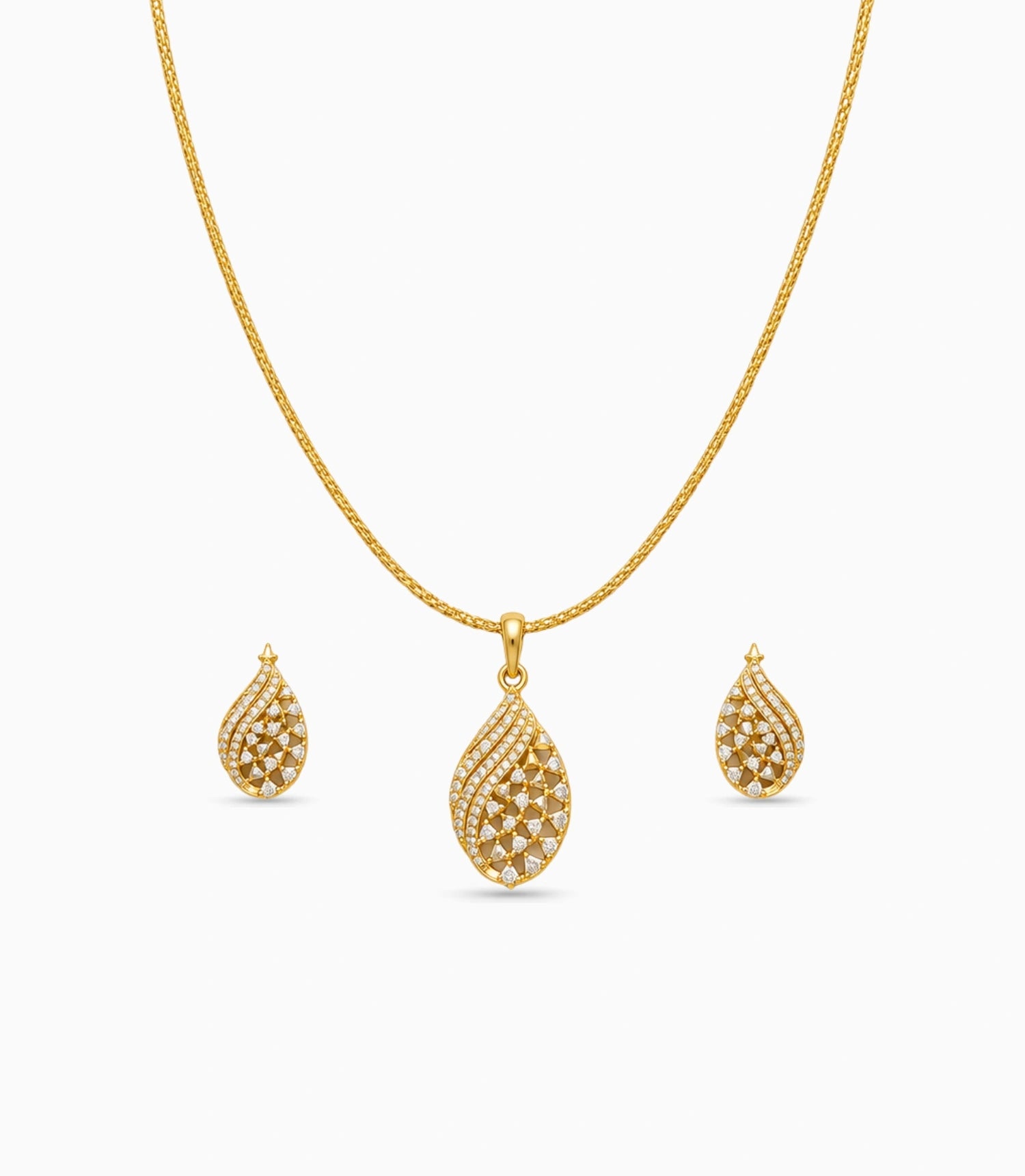 Gold Plated Delicate Fancy CZ Chain Pendant Set