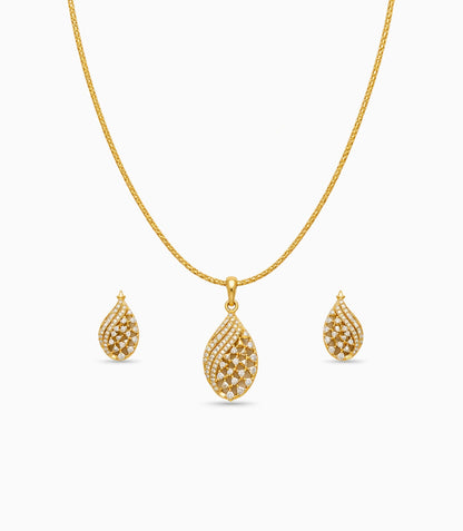 Gold Plated Delicate Fancy CZ Chain Pendant Set