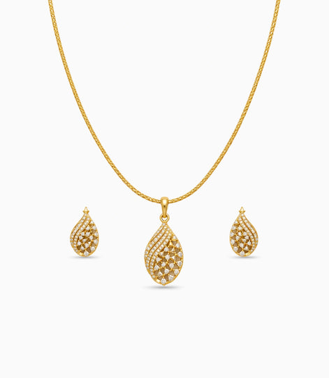 Gold Plated Delicate Fancy CZ Chain Pendant Set