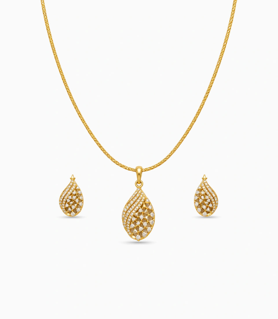 Gold Plated Delicate Fancy CZ Chain Pendant Set