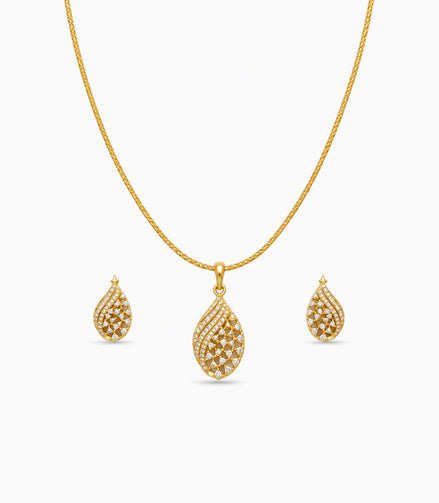 Gold Plated Delicate Fancy CZ Chain Pendant Set