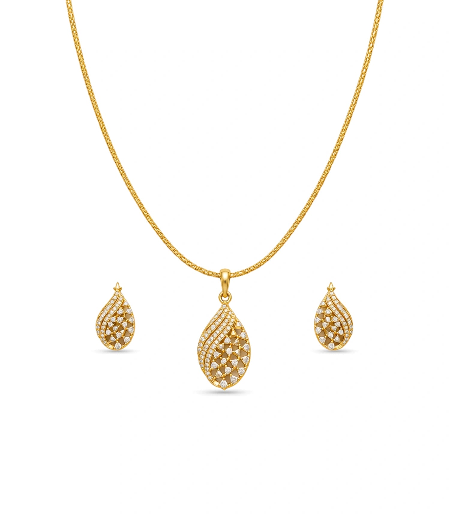 Gold Plated Delicate Fancy CZ Chain Pendant Set