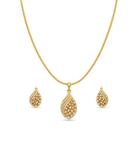Gold Plated Delicate Fancy CZ Chain Pendant Set