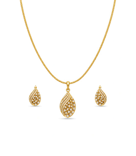 Gold Plated Delicate Fancy CZ Chain Pendant Set
