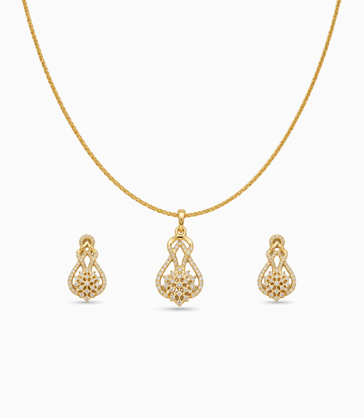 Gold Plated Delicate Tapered CZ Chain Pendant Set