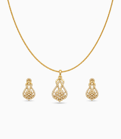Gold Plated Delicate Tapered CZ Chain Pendant Set